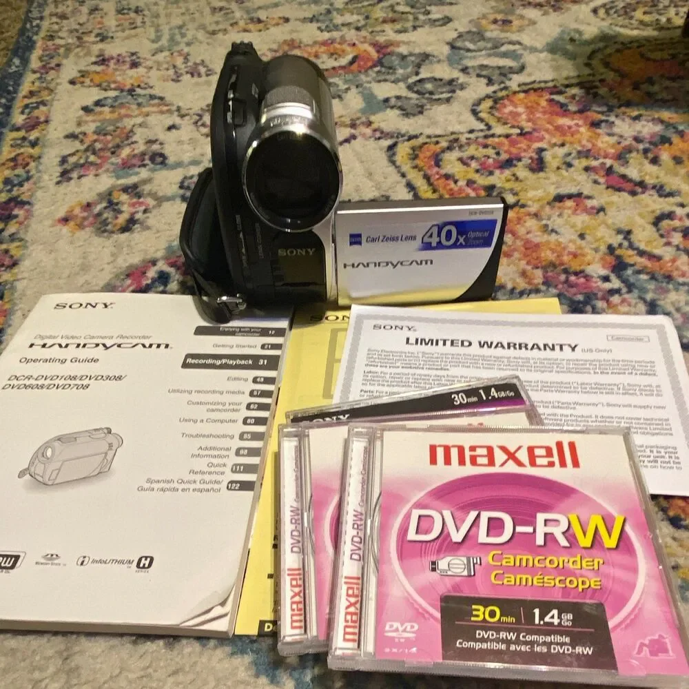Sony Handycam DCR-DVD108 DVD-RW Handheld Camcorder NO BATTERY UNTESTED